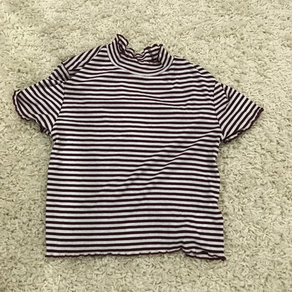 Forever 21 Striped Crop Top (Burgundy & White)